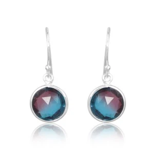 Alexandrite Gemstone 925 Sterling Silver Round Shape Dangle Earrings For Women - Picture 1 of 6
