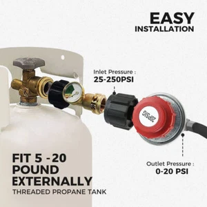 0-20PSI QCC1 High Pressure Adjustable Propane Regulator Valve Kit 5/16"&1/4"Hose - Picture 1 of 6