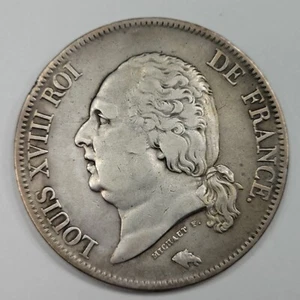 1824 France 5 Francs Silver Crown Coin Louis XVIII Restoration Nice *J683 - Picture 1 of 2