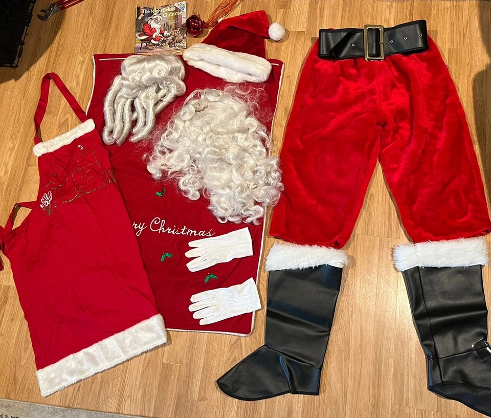 Fur Plush Professional Santa Suit Toy Bag Apron Boots Belt Glove (No Beard Wig) - Image 1 of 4