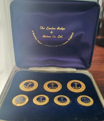 Vintage Enameled Anchor Button Set in case by The London Badge & Button Company - Image 1 of 4