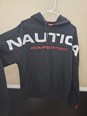 Moletom com capuz Nautica masculino preto M competição pulôver - Imagem 1 de 4
