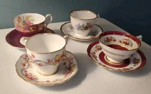 Lotto di 4 tazze da tè e piattini Fine Bone China - Grosvenor Malvern Stafford Roslyn - Foto 1 di 22