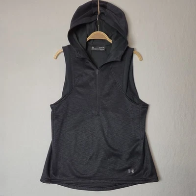 Chaleco polar Under Armour Cold Gear Storm con capucha 1/2 cremallera para mujer mediano negro usado en excelente estado Foto 1 de 4