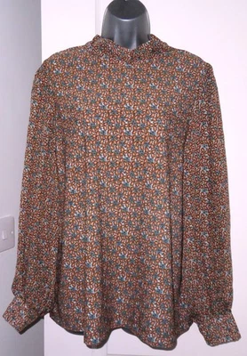 ✿Ladies NEXT brown mix stretch woven loose fit top blouse size 16✿ - Image 1 of 4