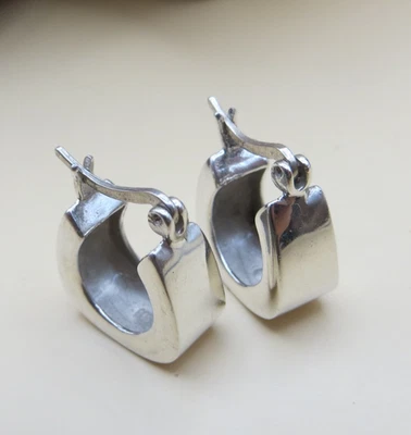 Vintage Chunky Square Sterling Silver 925 Hoop Snap Latch Earrings #911 - Image 1 of 4