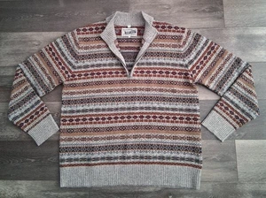 Maglione Schott Bros NYC Fair Isle misto lana 1/4 zip grigio muschio uomo taglia XL nuovo senza etichette - Foto 1 di 12