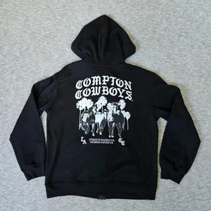Compton Cowboys Juniors Graphic Hoodie Full Zip M (7-9) Black Horses - Picture 1 of 10