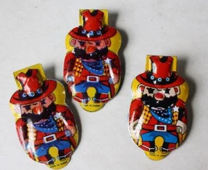 Outlaw Gunslinger Tin Toy Lithographed Colorful Clicker Noise Makers Lot 3 VTG - - Picture 1 of 1