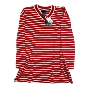 Suéter túnica Catalina rojo blanco a rayas cuello en V mediano nuevo con etiquetas 100 % algodón náutico - Imagen 1 de 15