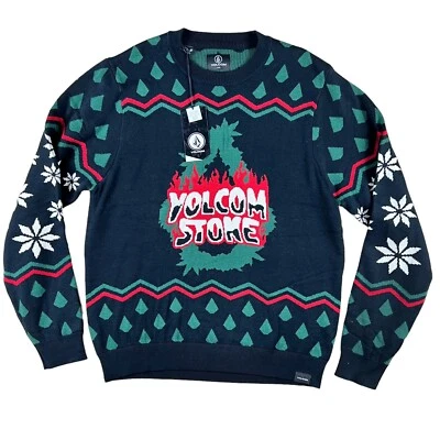 Volcom Mens Sweater Medium Holi Dazed Winter NEW Multicolor Flames Spell Out - Image 1 of 4