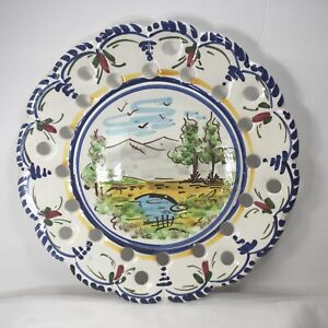 Vintage Reticulated Decorative Plate Portuguese Asian Hand Painted Landscape