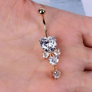 14K Gold FN 2Ct Lab Created Diamond Navel Piercing Barbell Dangle Belly Button - Picture 1 of 3