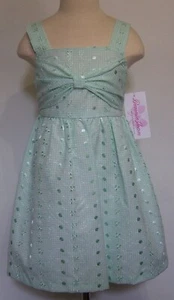 Girls Bonnie Jean Aqua White Embroidered Gingham Eyelet Sun Dress Sz 5 - Picture 1 of 2