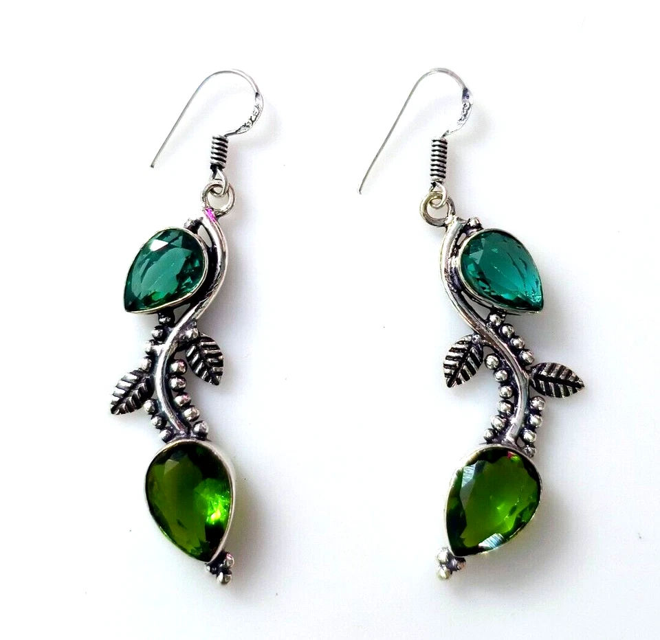 Green Peridot Gemstone Earring 925 Sterling Silver Handmade Jewelry 1.88" - Image 1 of 1