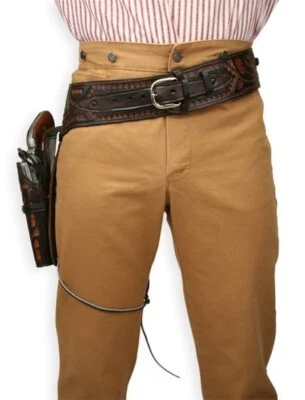 Western Cowboy Leather Gun Belt Holster Fits .22 .38 .357 .44 .45 RHD - Image 1 of 4