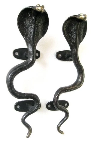 VINTAGE ANTIQUE STYLE SNAKE COBRA SOLID BRASS PAIR OF DOOR HANDLES PULLS~ 8.5" Cover