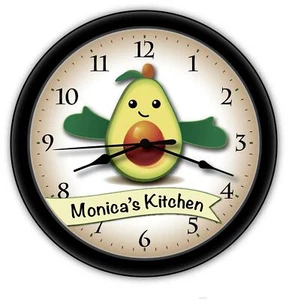 Happy Avocado PERSONALIZED Wall Clock - Kitchen Cook Guacamole Home Decor - GIFT - Picture 1 of 1