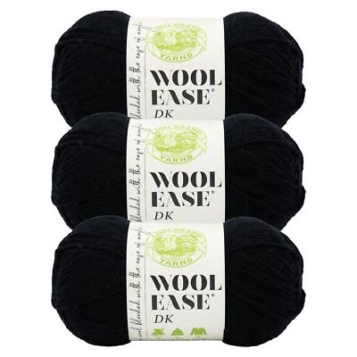 (3 Pack) Lion Brand Yarn 636-153 Wool-Ease DK Yarn, Black - Image 1 of 4