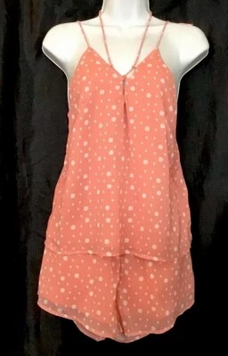 Sabo Skirt Romper Guava White Polkadot Sleeveless Chiffon With Over Top Size Xs - Image 1 of 4