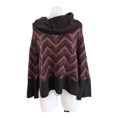 Suéter Bisagra Talla XS Gran Tamaño Acanalado Capucha Cuello Marrón Rosa Chevron Mangas Largas Foto 1 de 4