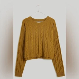 NEW Madewell Cashmere Cable Knit Cropped Sweater Heather Natural NO051 Size L - Picture 1 of 9