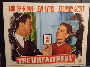 Lobby Card 1947 THE UNFAITHFUL Zachary Scott slapping Ann Sheridan film noir