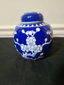 Blue And White Cherry Blossom Jar Tung Chun Soy and Canning Co Ginger Syrup 5220 - Picture 1 of 10