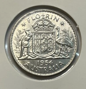 1954 Florin Coin - Choice Uncirculated Lustre - Elizabeth II Silver Predecimal - Picture 1 of 17