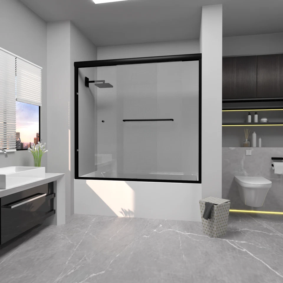 Двери для ванной 55-59 дюймов ширина x высота 56 дюймов, полукаркасные обводные двери для ванн MB - Изображение 1 из 4