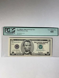 Federal Reserve Note Star Note 2001 $5 - Picture 1 of 2