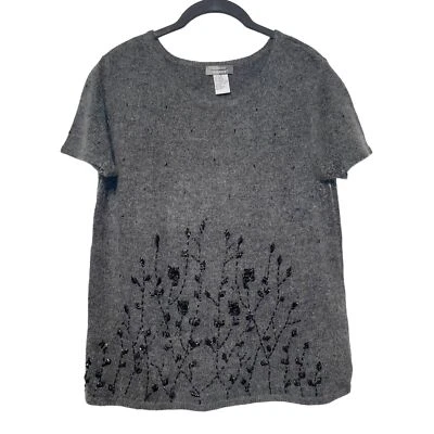 Suéter Suave Manga Corta Mezcla Cabello Angora Con Patrón Floral Con Cuentas DE COLECCIÓN Foto 1 de 4