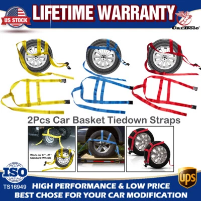 Adjustable Heavy Duty Car Tire Tow Dolly Straps Basket Strap Wheel Net Flat Hook - Image 1 of 4
