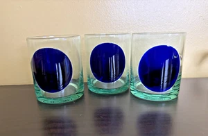 3 Anthropologie Blue Dot Glasses Barware w/Green Tint 4" Tall New - Picture 1 of 7