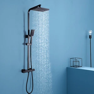 Juego de ducha de acero inoxidable negro panel de ducha de lluvia grifo de ducha con ducha de mano - Imagen 1 de 12