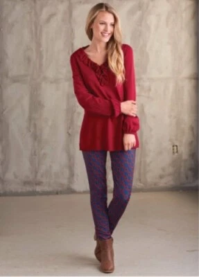 NWT Mud Pie ASHTON ANKLE PANT RED CHAIN Link Leggings Size Medium - Image 1 of 4