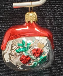 Vintage Hand Blown Glass Purse w Flowers Christmas Ornament West Germany 2.5" - Picture 1 of 5