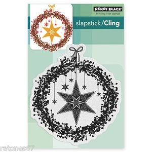 Nuevo Penny Negro STARRY WREATH Slapstick Sello de Goma Adherente Estrellas de Navidad  - Imagen 1 de 1
