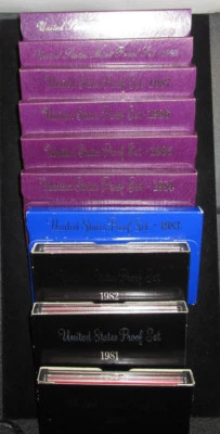 Proof set lot 1980, 1981, 1982, 1983, 1984, 1985, 1986, 1987, 1988, 1989 all 10 - Image 1 of 2