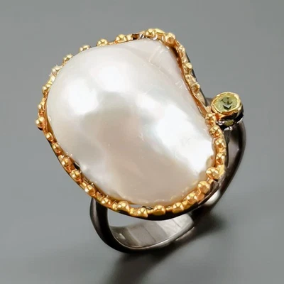 Vintage art Natural Baroque Pearl Ring 925 Sterling Silver Size 7.75 /R423753 - Image 1 of 4