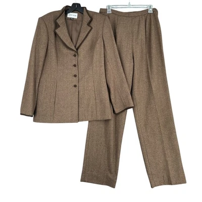 Albert Nipon Brown Notched Lapel 4 Button Jacket Pants Long Sleeves Suit Size 10 - Image 1 of 4
