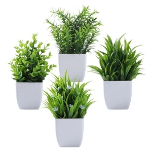 Meinature Artificial Plants, 4 Pack Small Faux Plants in White Pots for Home ... - Picture 1 of 8