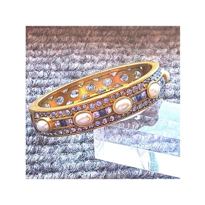 Heidi Daus Faux Pearl Hinged Bangle Bracelet Crystal Signed - Image 1 of 4