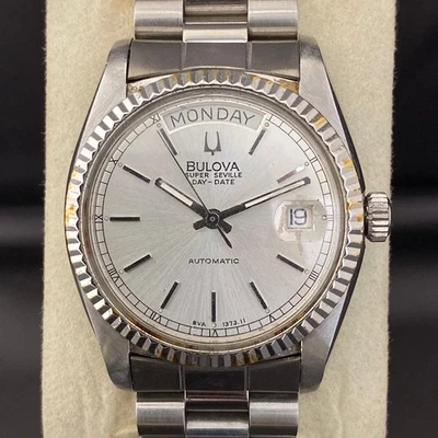 Rare Bulova President Super Seville Day Date Automatic Silver Vintage Watch Men - Image 1 of 4