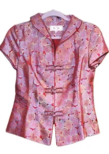 VTG Tai Yi Brocade Cheongsam-style Top Women's Medium Red Floral Silk Detailing - Picture 1 of 6