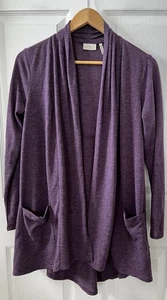 LOGO Lori Goldstein drapierte Strickjacke vorne offen Taschen Lagenlook aubergine klein - Bild 1 von 17