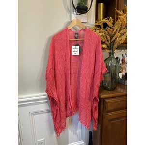 NWT Vince Camuto 100% Cotton Knit Poncho Shrug Shawl Oversized Top Coral 0/S - Picture 1 of 12