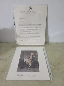 Marquis De Lafayette Colored Print With Letter Colonial Williamsbutd Foundation - Picture 1 of 4