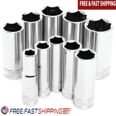 3/8 Drive Deep Socket Set 10 Piece SAE Wrench Tool W/ Fastener Protection New - Image 1 of 4