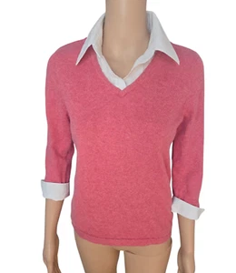 Notations petite medium pink collared 3/4 sleeve sweater layered - Picture 1 of 4